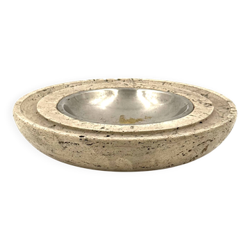 Travertine & brass vide poche / ashtray, Cerri Nestore, Italy, 1970s