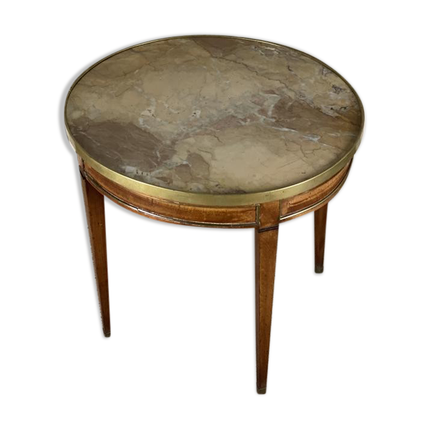Table en acajou filets de laiton et tablette de marbre de style louis XVI