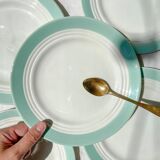 5 petites assiettes vintage en porcelaine française blanches vertes Céranord