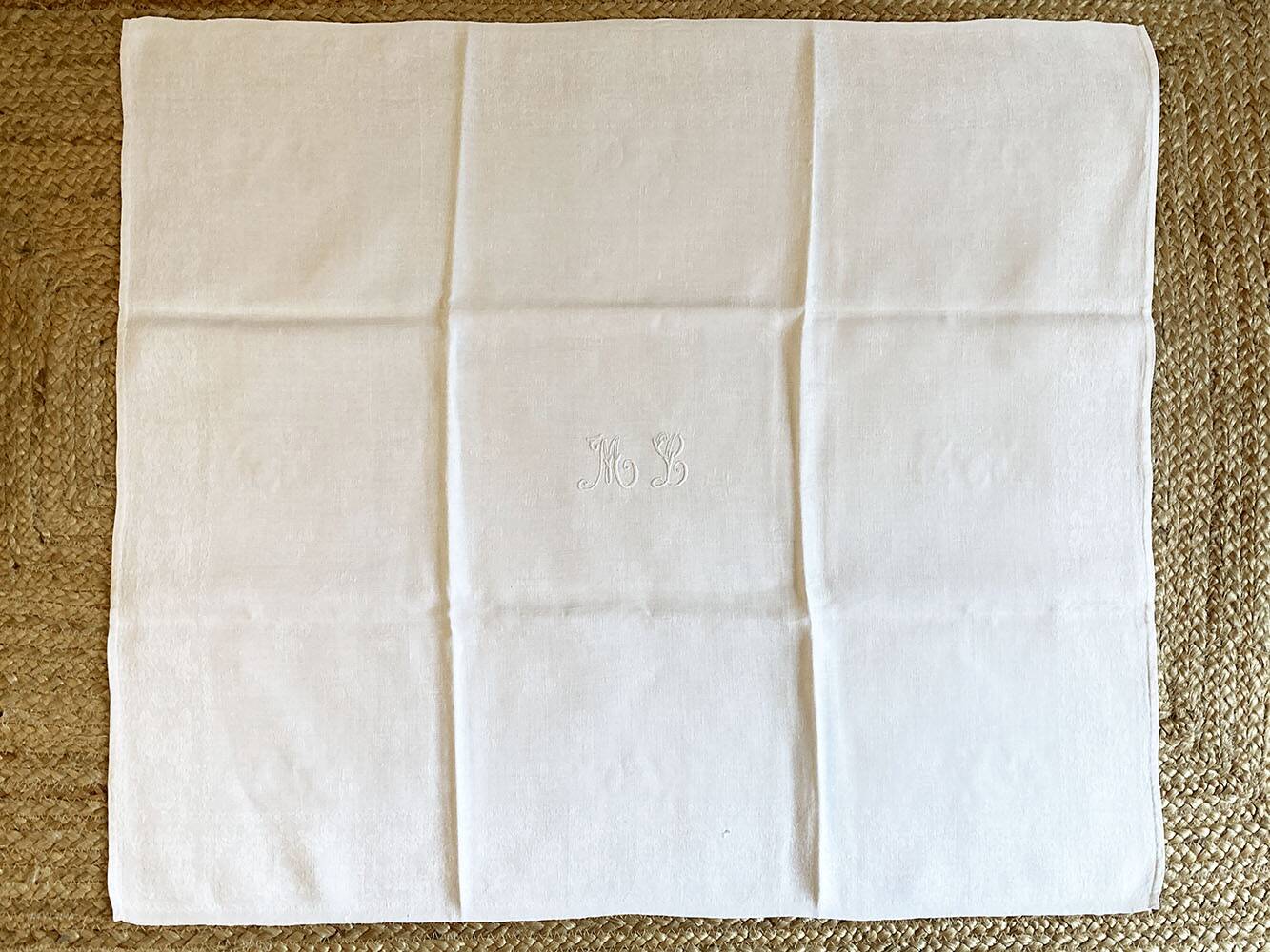 8 antique damask and monogrammed cotton/linen blend table napkins