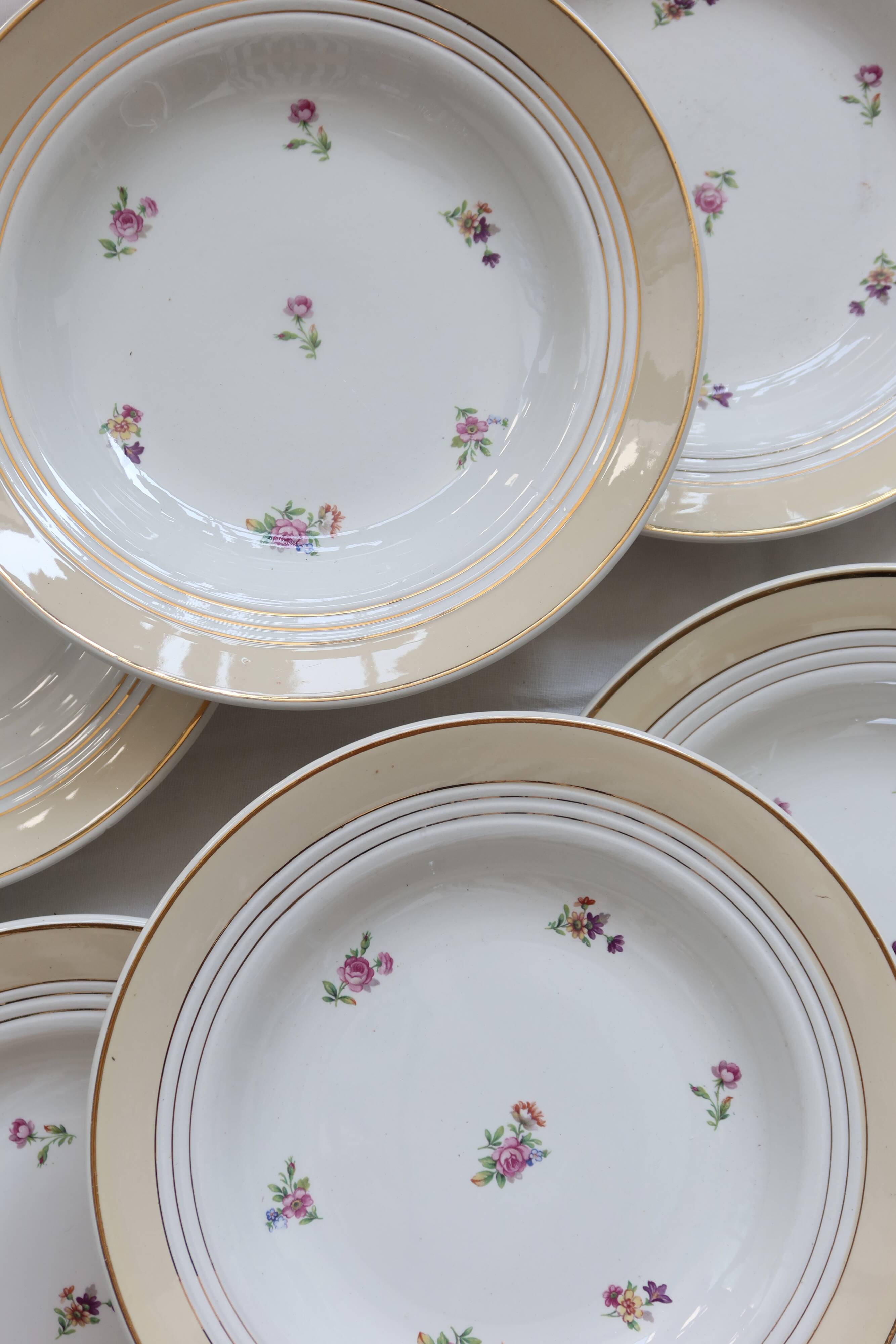 6 vintage Céranord France “Cheverny” soup plates - Floral pattern