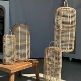 Large lantern-shaped rattan pendant lamp H50 D24