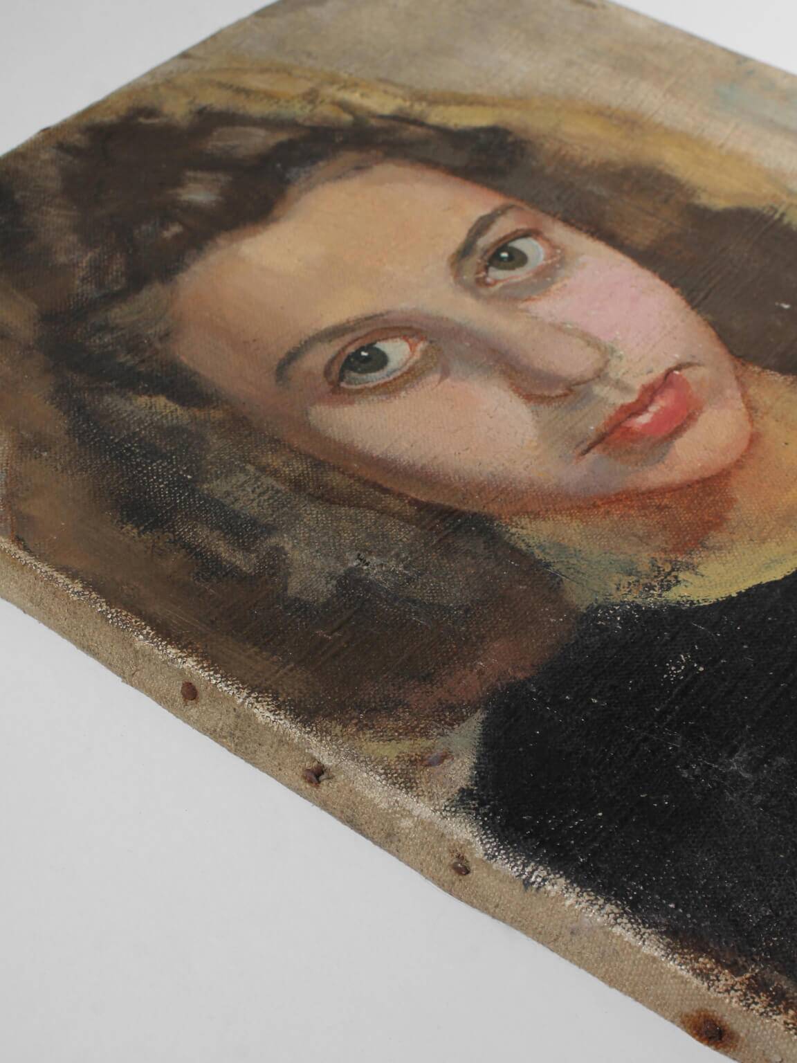 Un portrait d'une jeune femme, huile sur toile, début du 20e siècle.