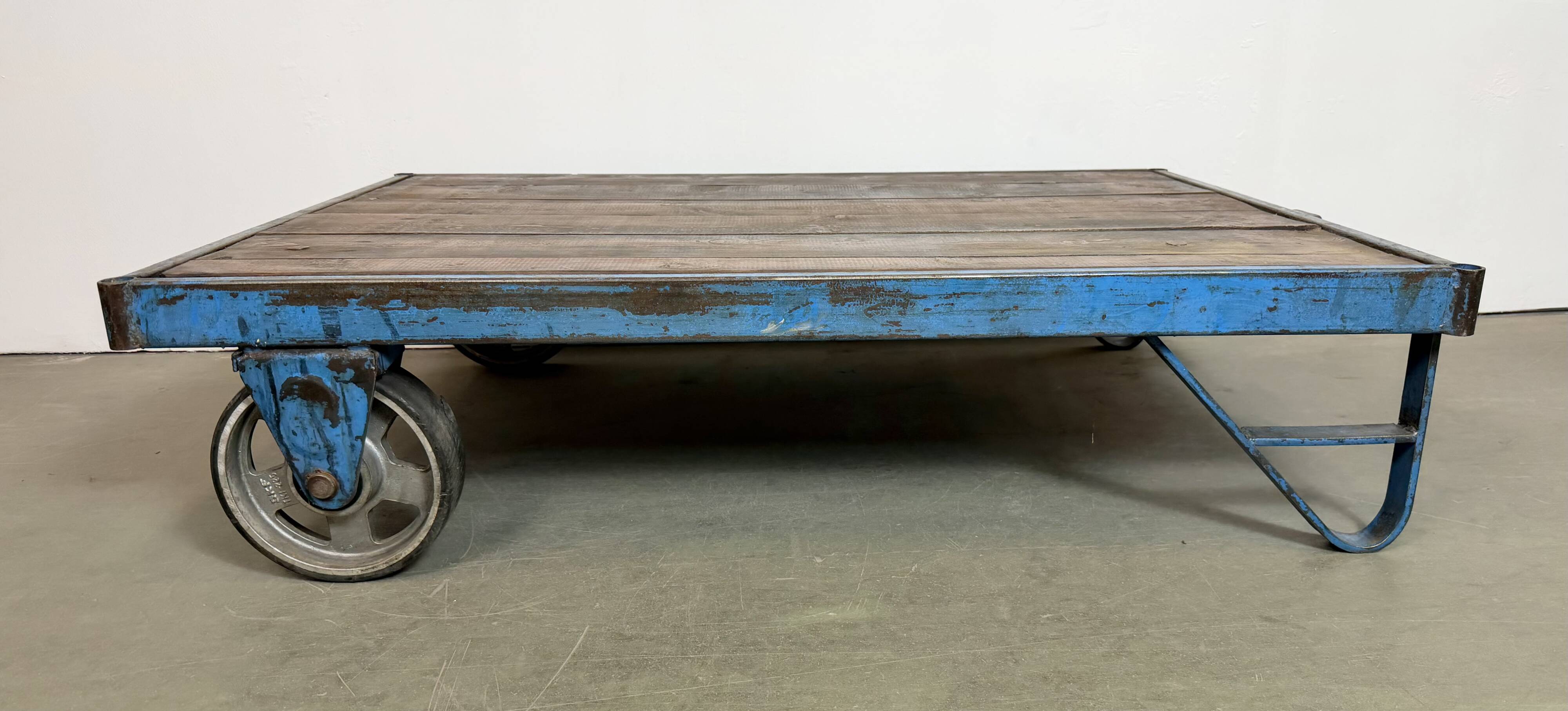 Large Blue Industrial Coffee Table Cart, 1960s