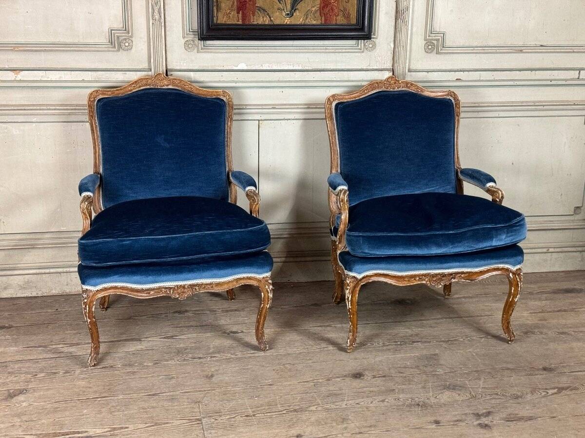 Pair Of Armchairs For Queen Louis XV, Carved “oak” Wood 18th Century