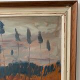 Peinture à l’huile de paysage vintage suédoise « Récolte d’automne » moderne du milieu du siècle, encadrée