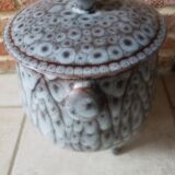 Tripod enamelled ceramic pot shape with lid
