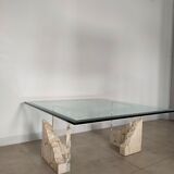 Travertine and glass coffee table