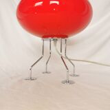 Red ufo mushroom lamp, space age, opaline and chrome steel.