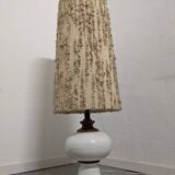 Floor lamp in white glazed stoneware with wool lampshade, 1960s-70s
