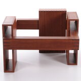 French Brutalist Design coffee table of teak with glass top, 1970