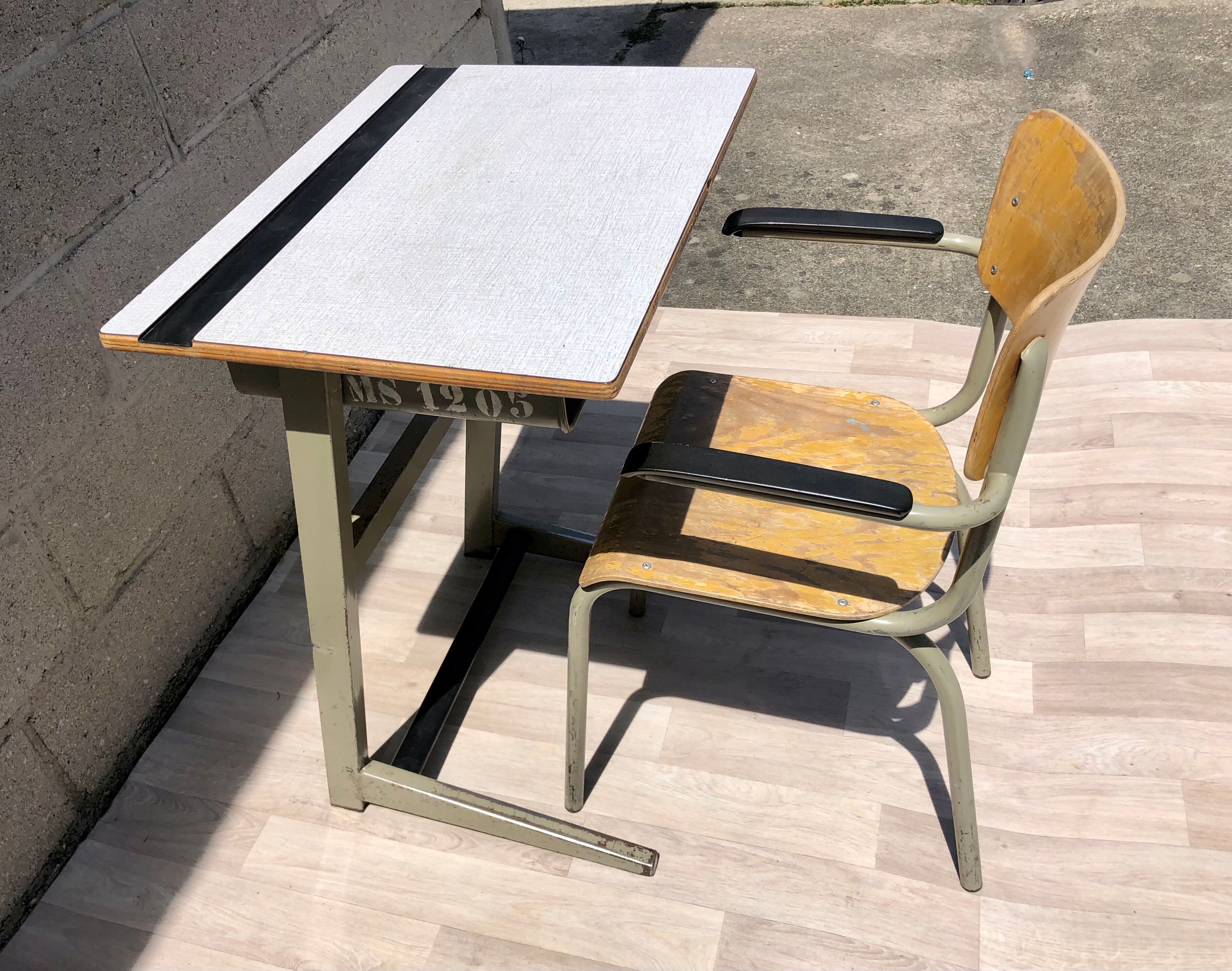 Vintage elbe industrial school office 1960 & tubax chair