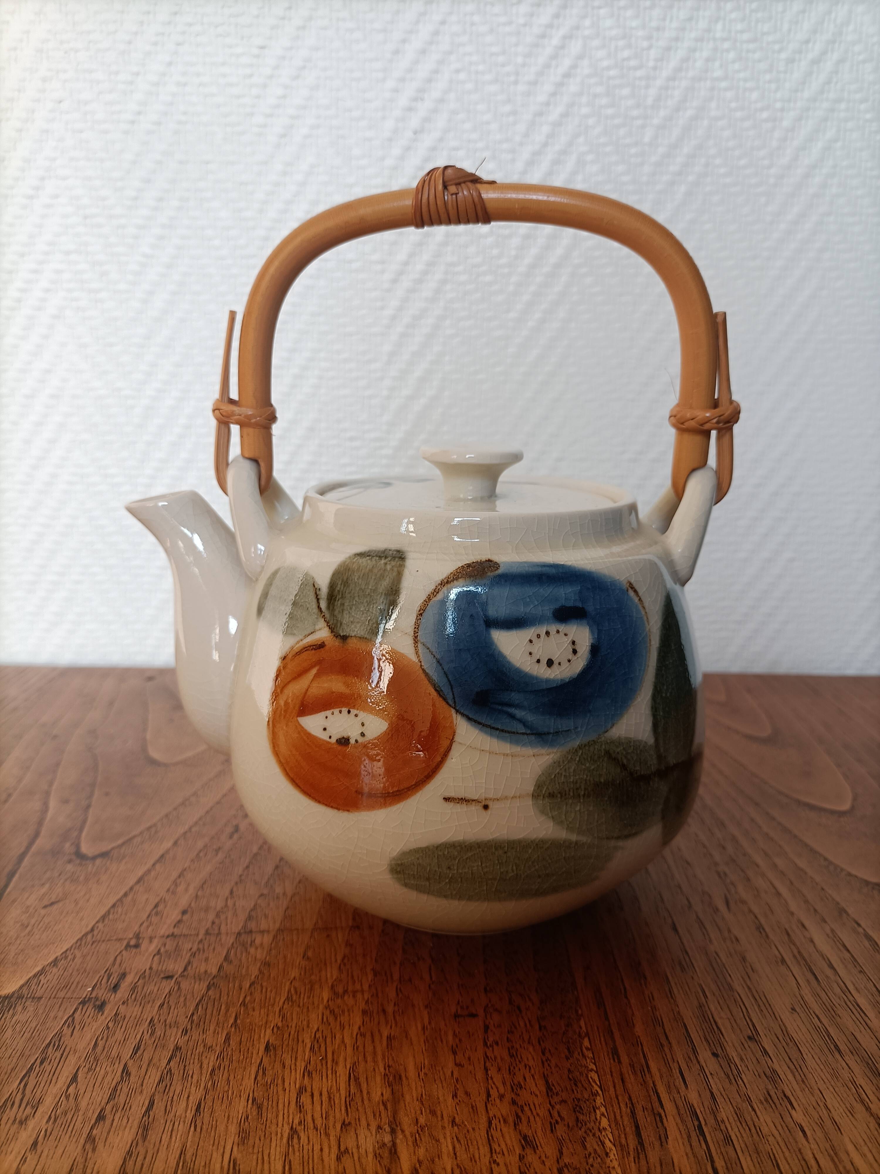 Asian style teapot with bamboo handle