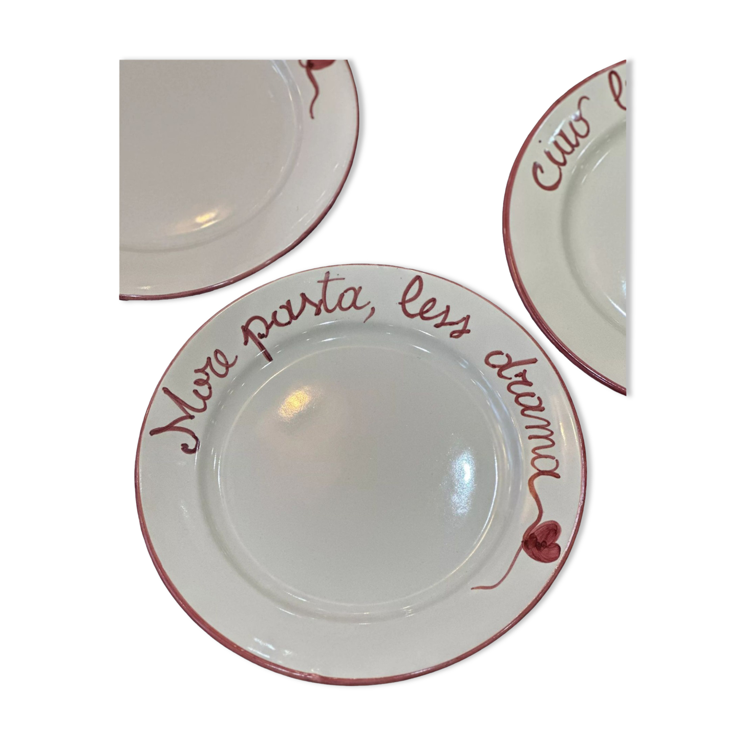 Hand-painted Italian plate "More Pasta, Less Drama"