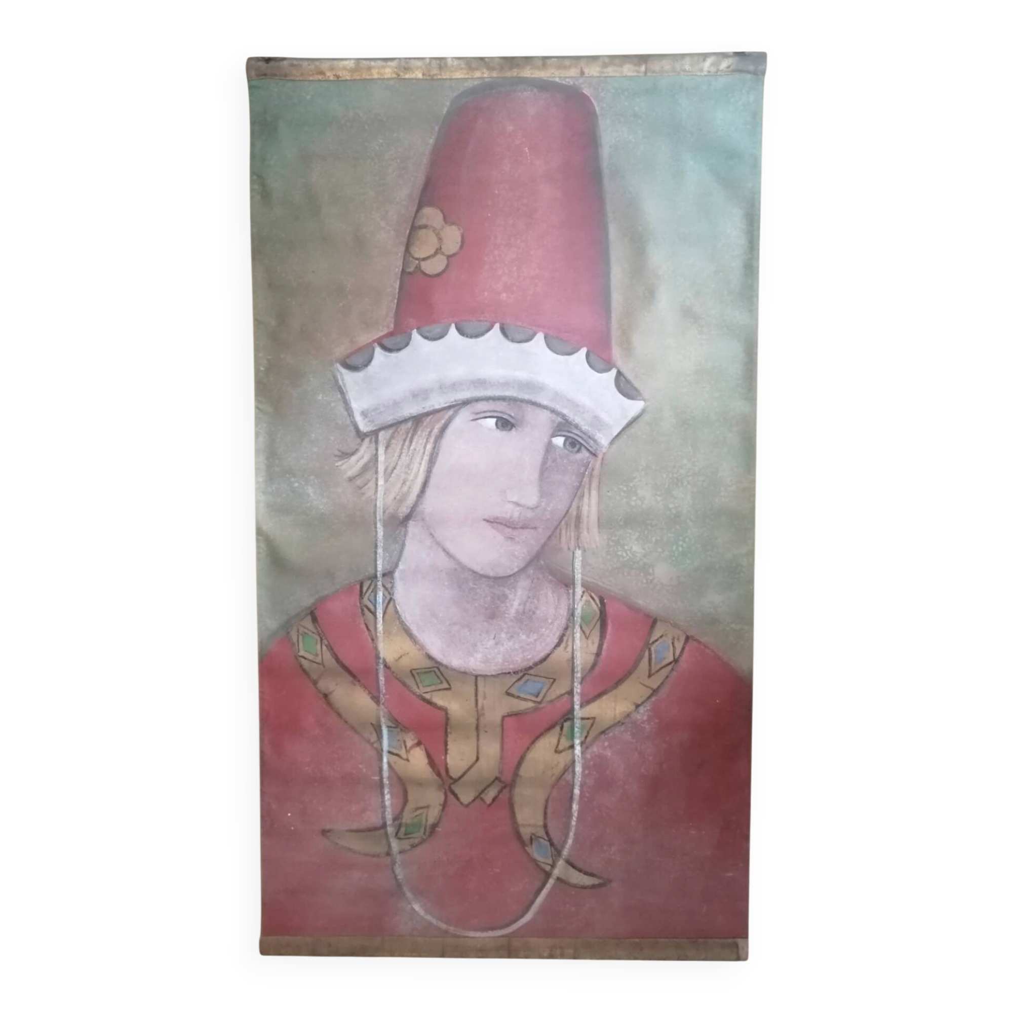 Acrytlique sur toile d'une Demoiselle Italienne - Tenture médiévale grande