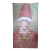 Acrytlique sur toile d'une Demoiselle Italienne - Tenture médiévale grande