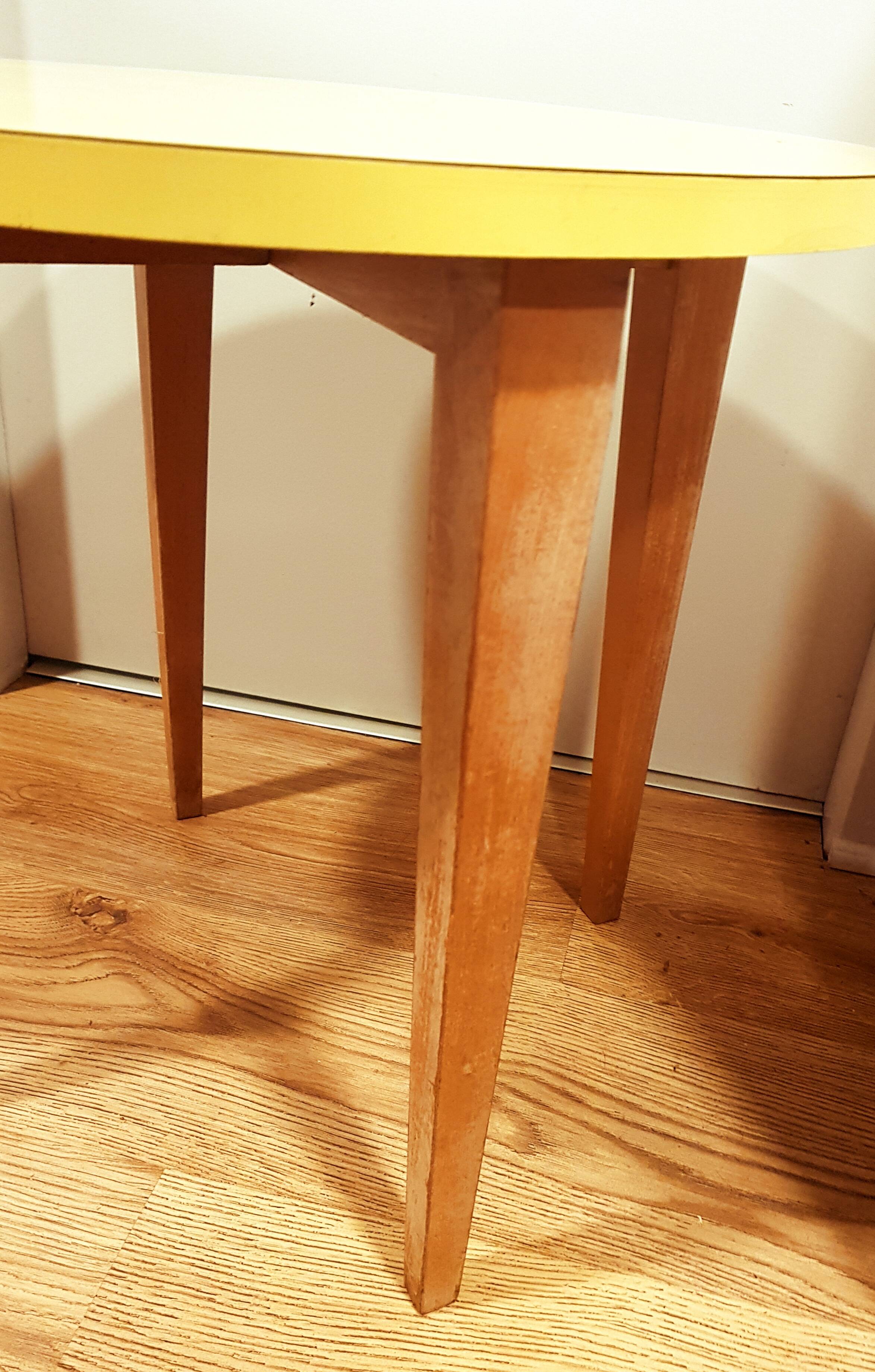 Yellow formica & wood side table