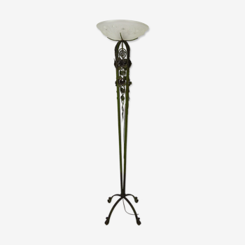 Art Deco floor lamp with wrought iron roses and green patina