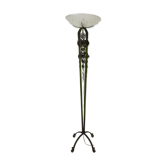 Art Deco floor lamp with wrought iron roses and green patina