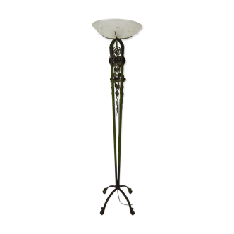 Art Deco floor lamp with wrought iron roses and green patina