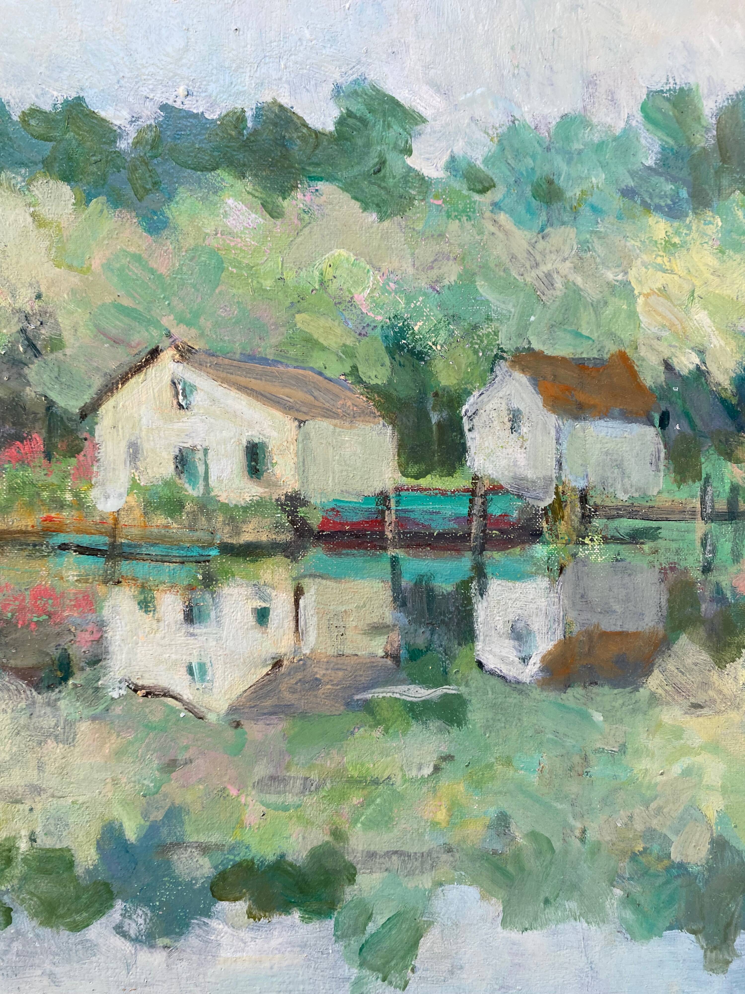 HST painting "Riverside" Marine Normandy / Brittany by Robert Leboucher