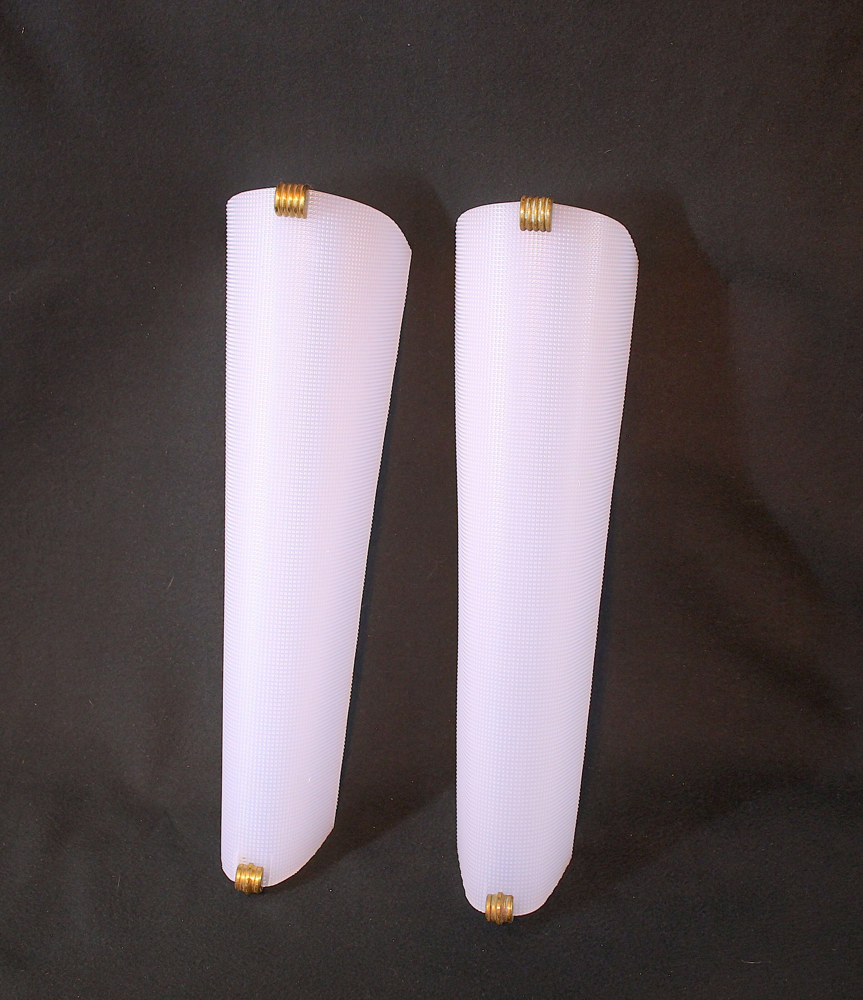 Pair of perspex wall lights with brass detail mid-century France