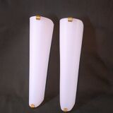 Pair of perspex wall lights with brass detail mid-century France