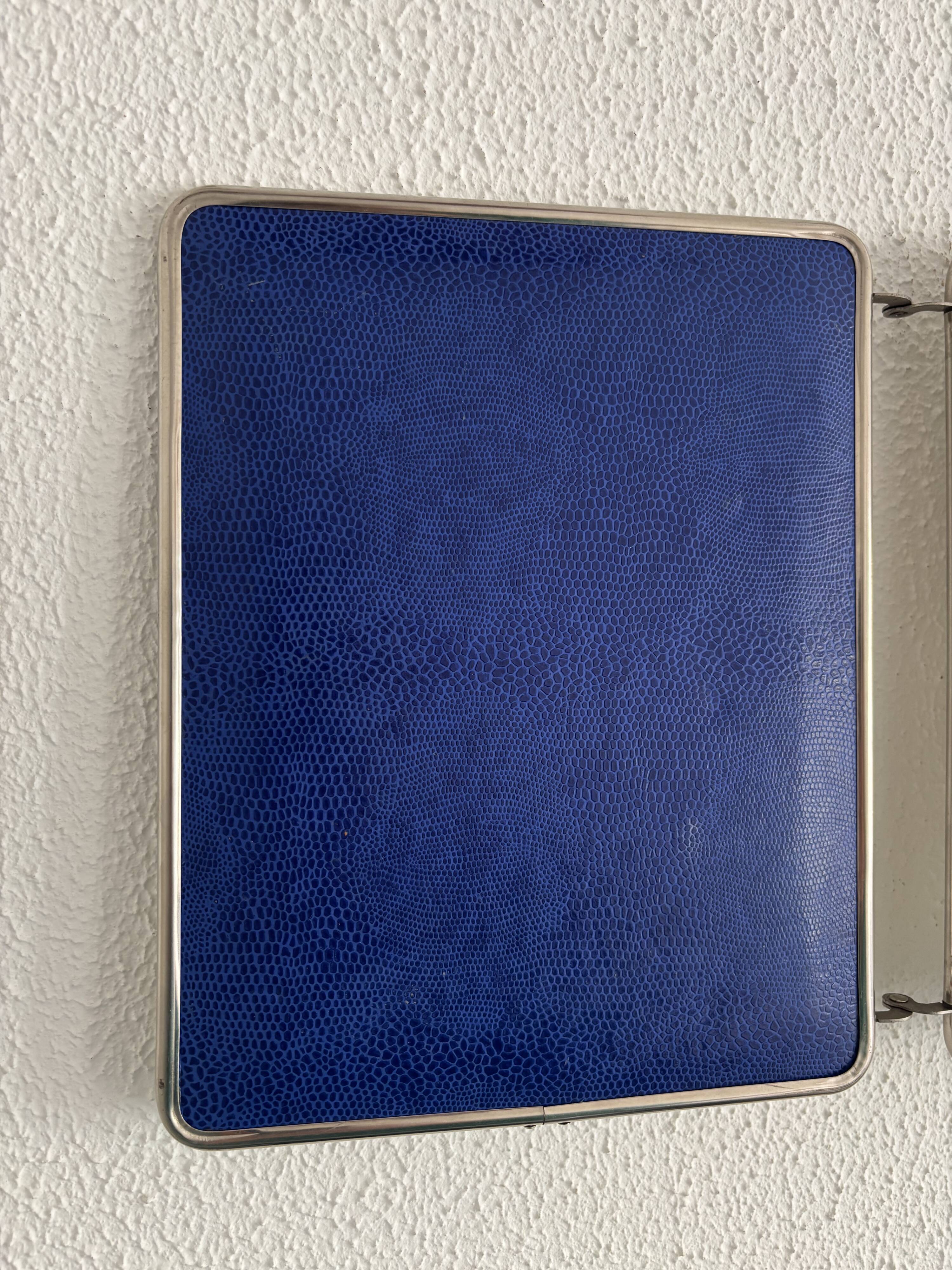 Vintage 1960 triptych mirror barber Mirbel blue Klein lizard imitation - 27