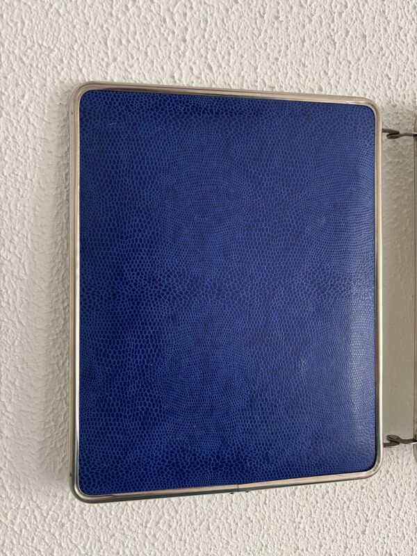 Miroir vintage 1960 triptyque barbier Mirbel simili lézard bleu Klein  - 27