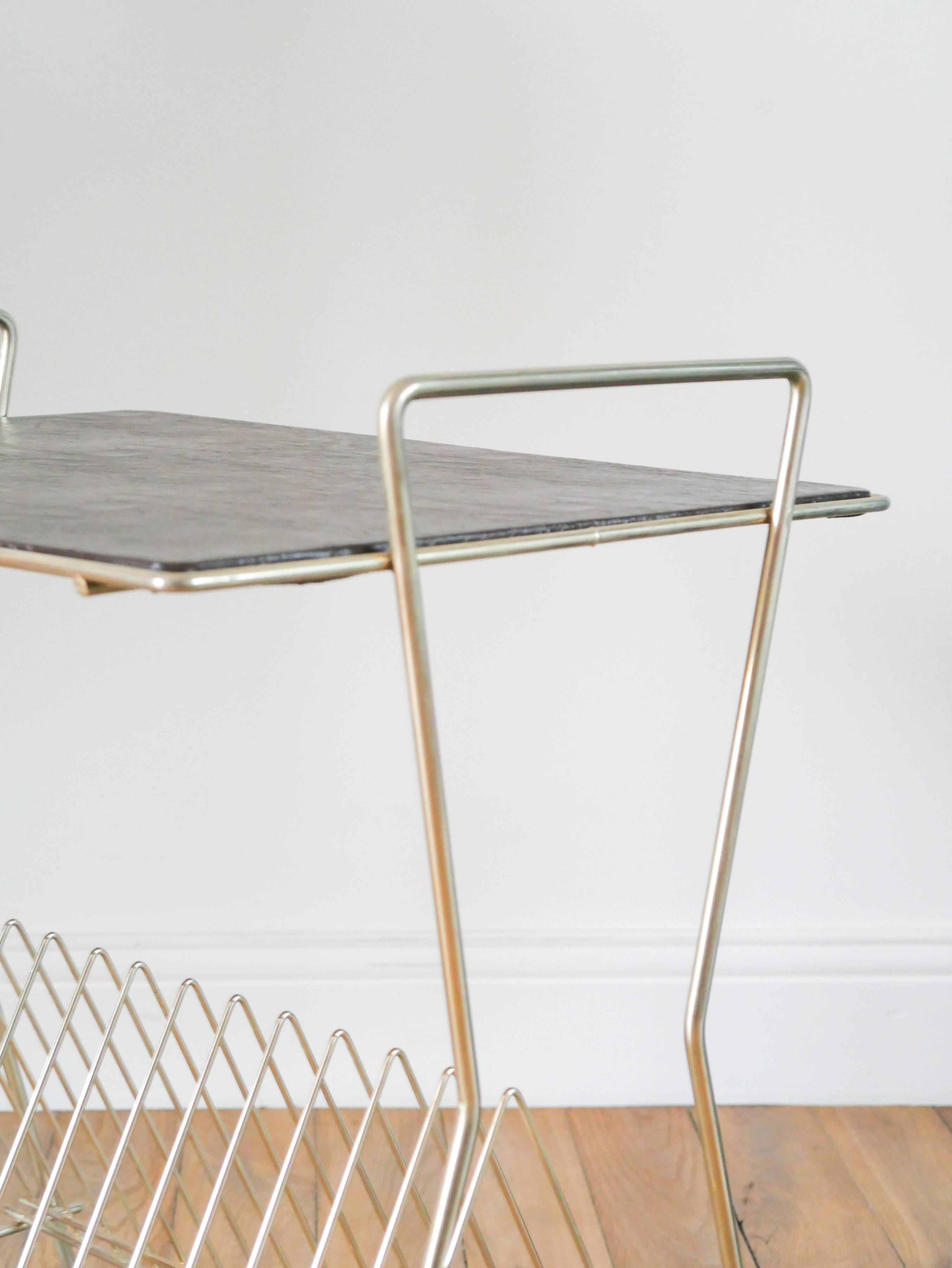 Vinyl rack in brass and leatherette, 1960