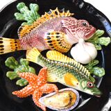 Assiette en Barbotine style 1970 Vallauris Poissons Étoile de Mer