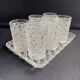 Tray and 6 mugs in blown and molded glass
