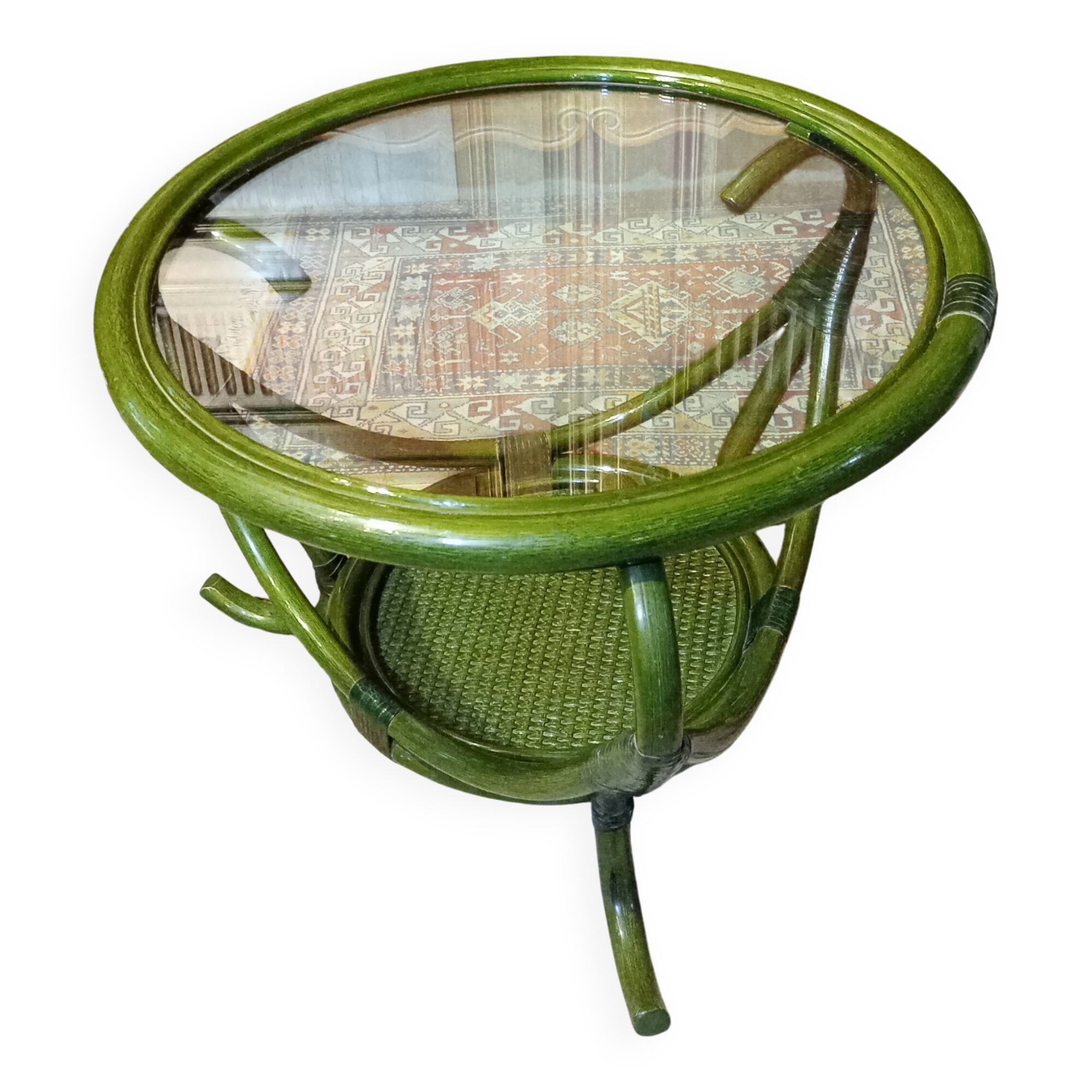 Table basse rotin plateau de verre