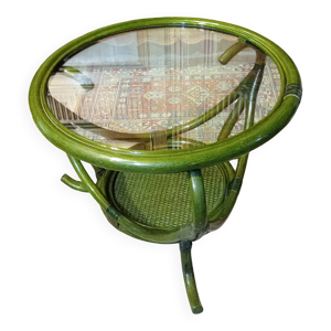 table basse rotin plateau - verre