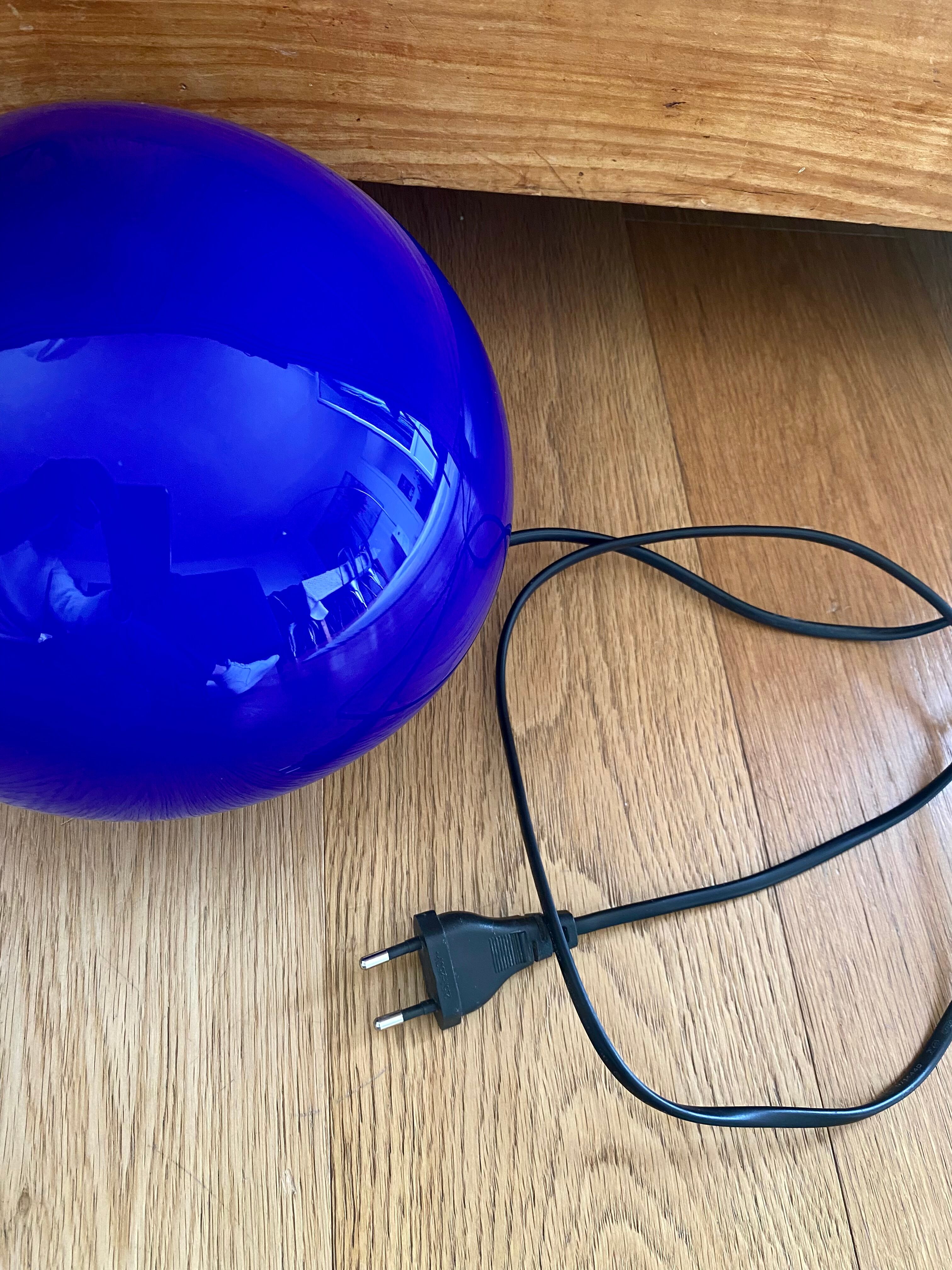 Lampe champignon vintage verre bleu roi