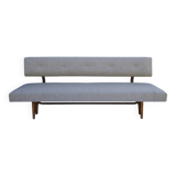 Lit de repos des années 1950 en gris, nouveau revêtement et tissu