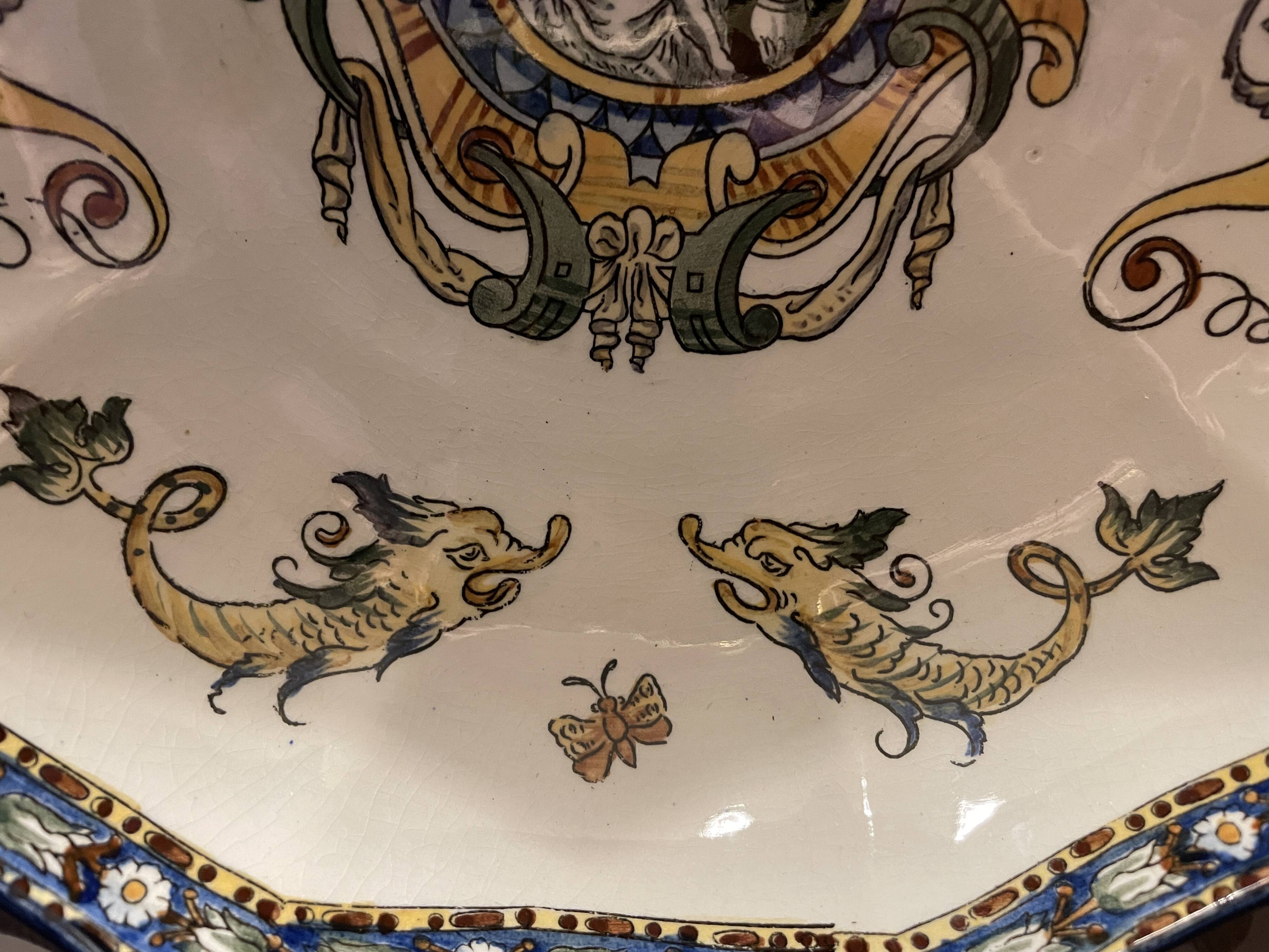 Melonniere in fine polychrome earthenware from Gien with Italian Renaissance decor