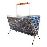 Magazine rack from the 1950s, perforated metal and bamboo.