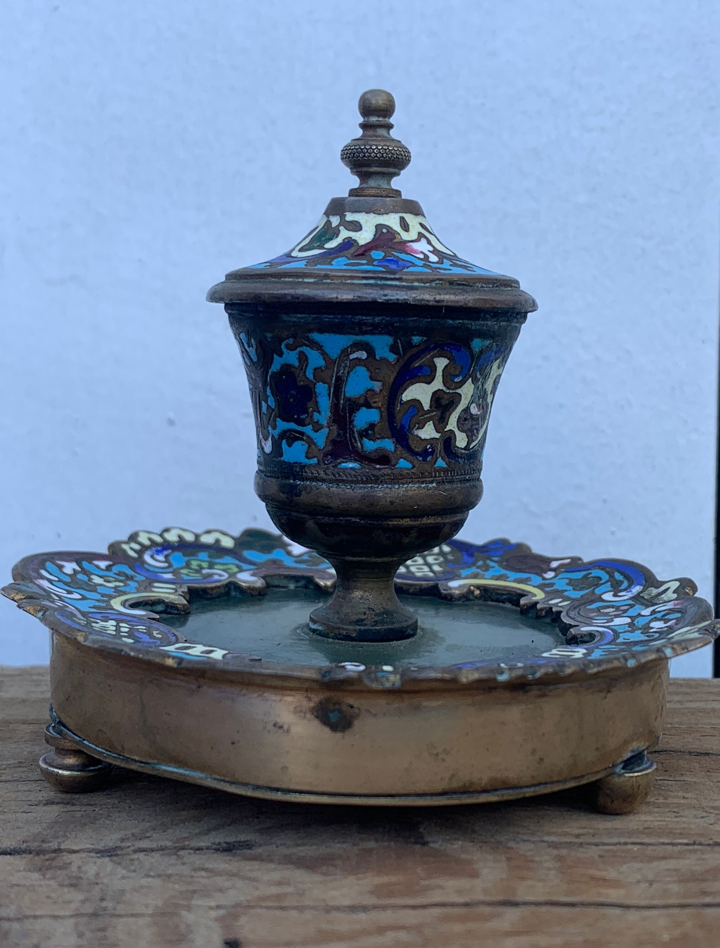Bronze inkwell, cloisonné enamels, Napoleon III era