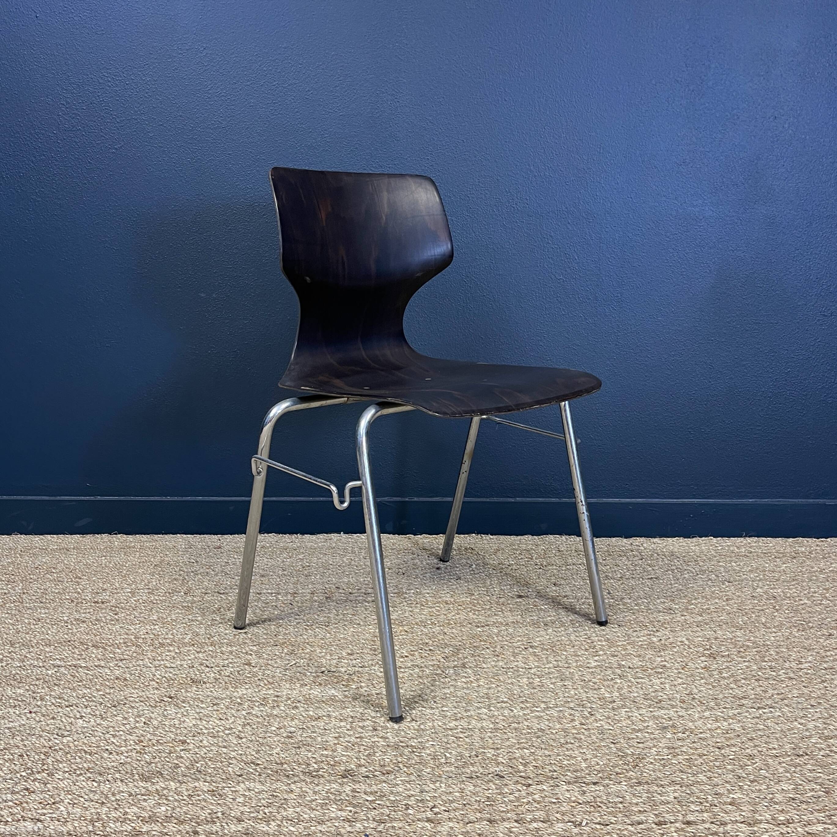 Set of 6 Flototto chairs wenge wood chrome steel 70s