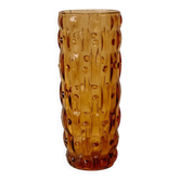Vase cylindrique en verre ambré de Frantisek Vizner pour Sklo Union