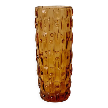 Amber glass cylindrical vase by Frantisek Vizner for Sklo Union