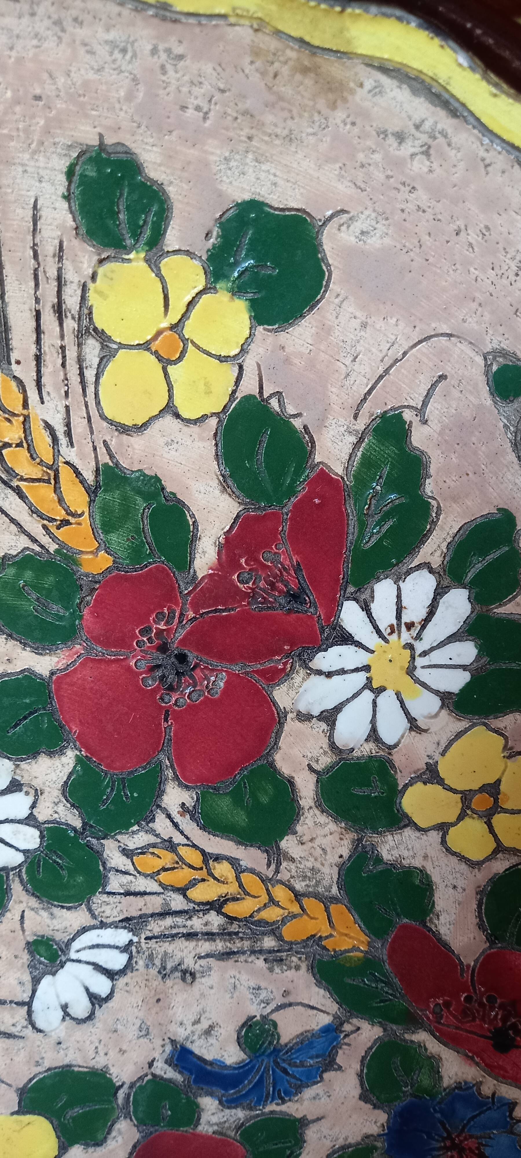 Ceramic plate Jérôme Massier Vallauris 1932-1935 cloisonné flower decoration