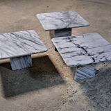 Trio vintage nesting coffee table square marble carrara calacatta white italian