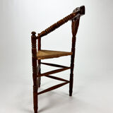 Solid Oak And Wicker Triangular Chair, 1950s