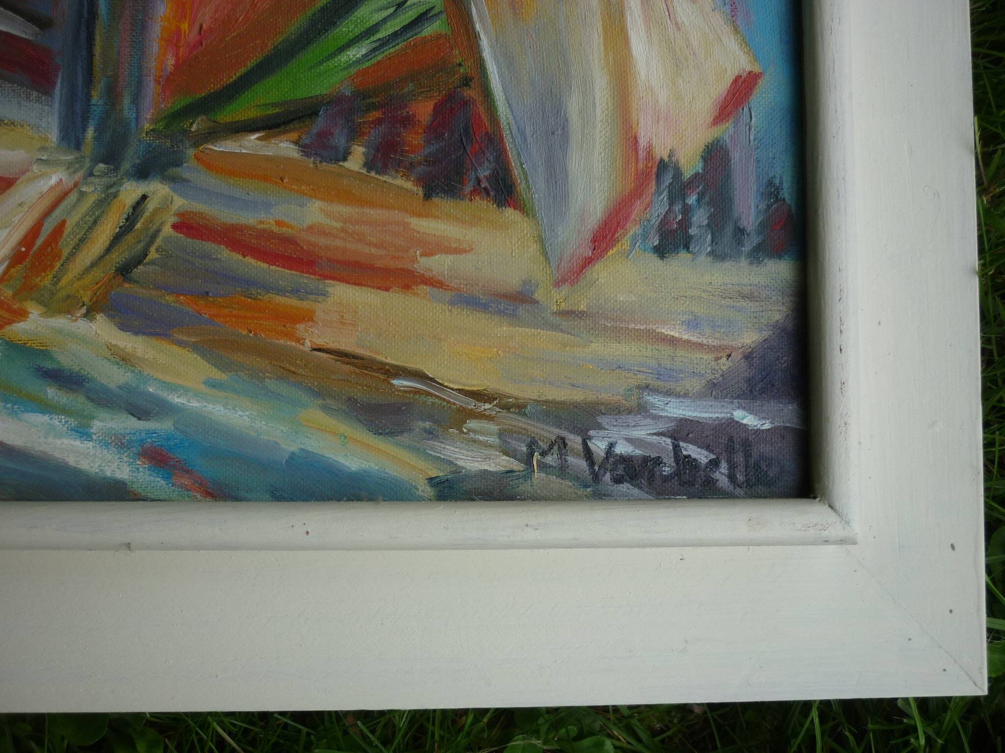 Oil on canvas Regatta 71x56 by M. Vanbelle
