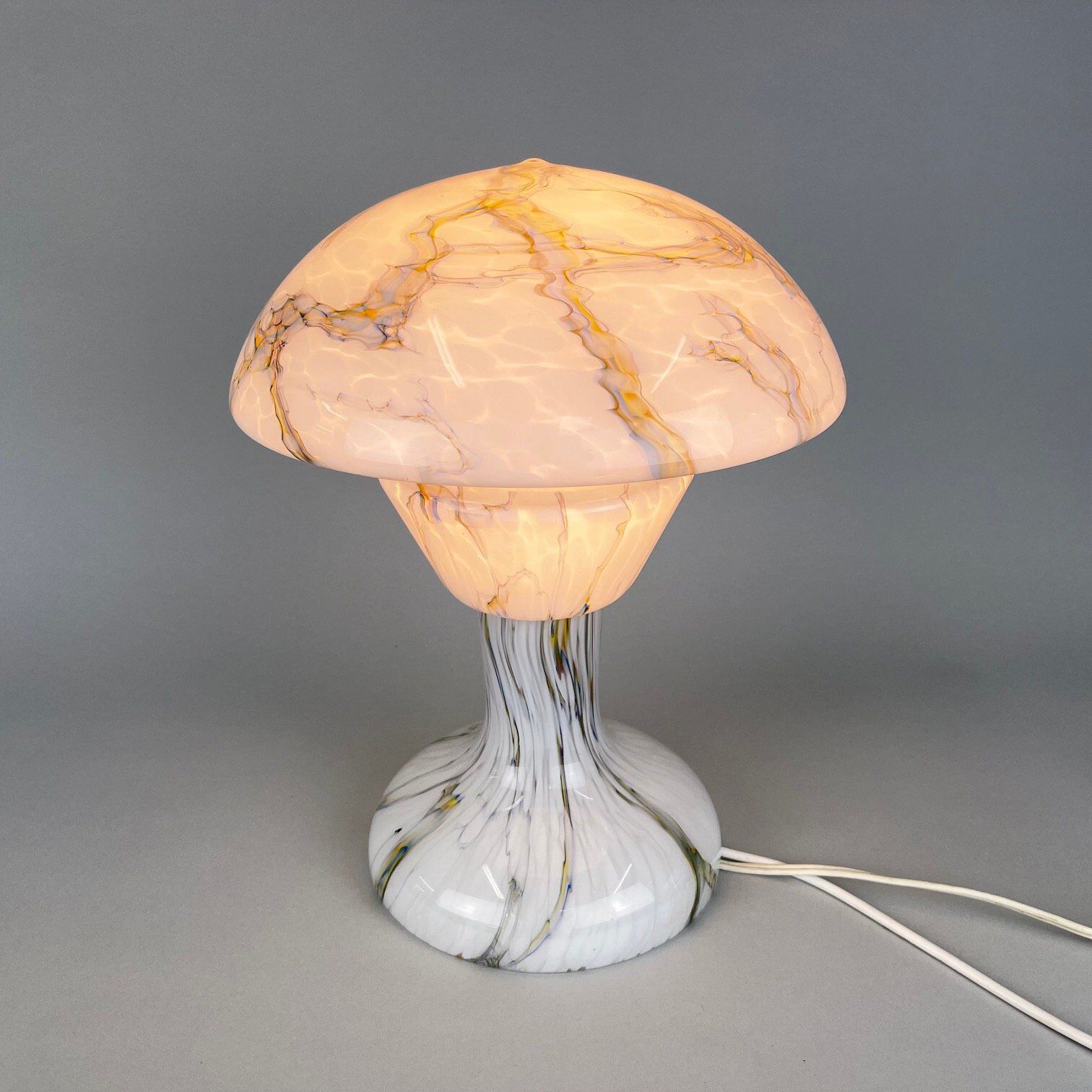 Lampe de table champignon en verre marbré vintage, années 1930
