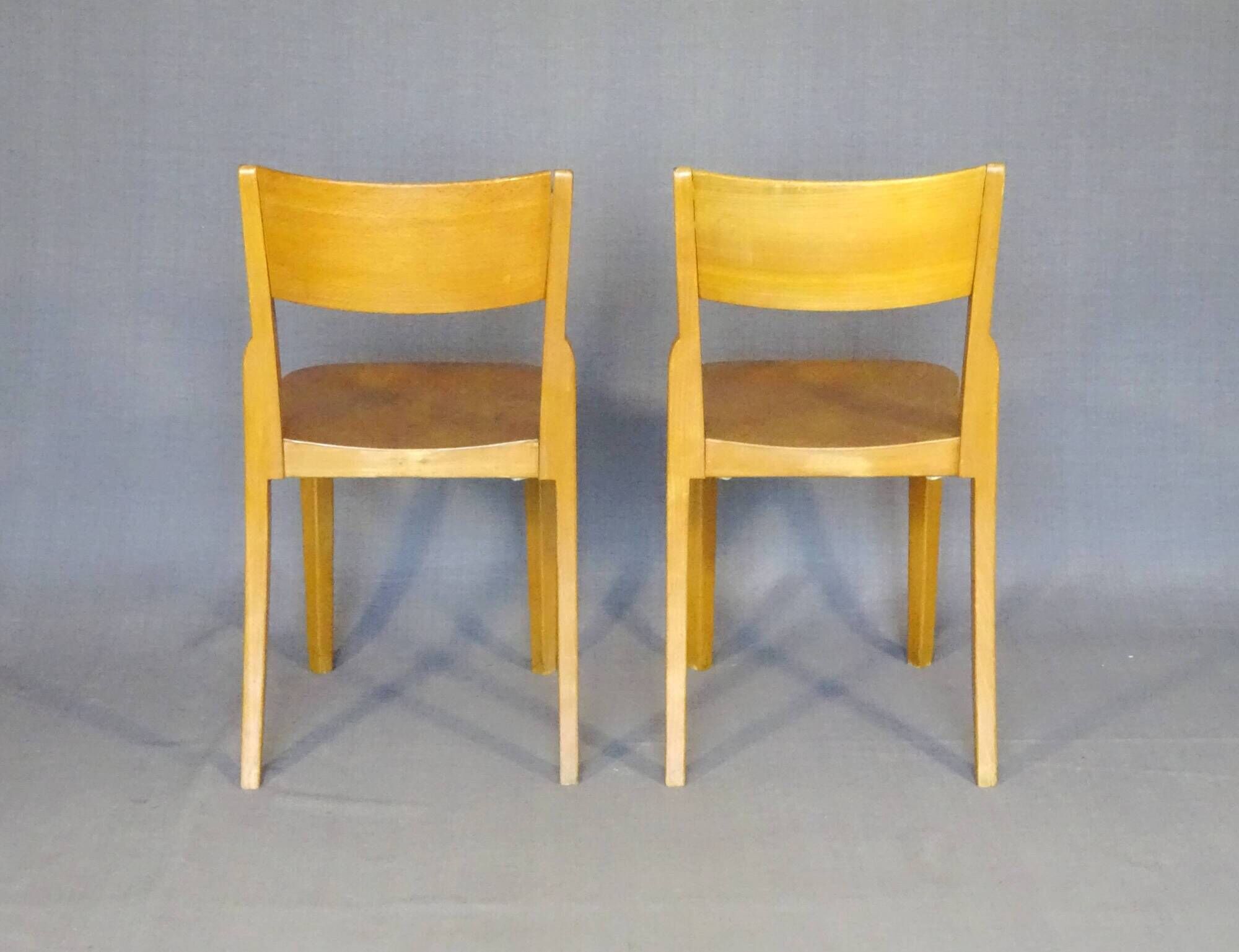 4 bistro chairs, around 1960, by Horgen Glarus - Switzerland - golden oak finish.