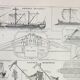 Old engraving 1898, Galley, boat, ship, sail • Original and vintage lithograph