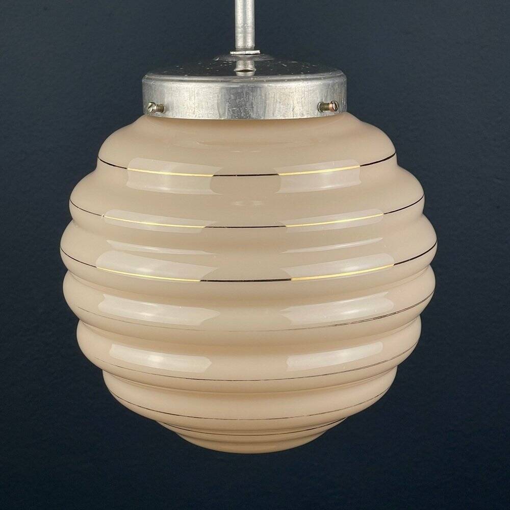 Vintage pink glass pendant lamp, Italy, 1950s